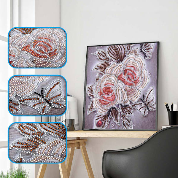 DIY 5D Rhinestone Painting Drill Rose Pattern Cross Stitch Kit Set Heminredning (Grå)
