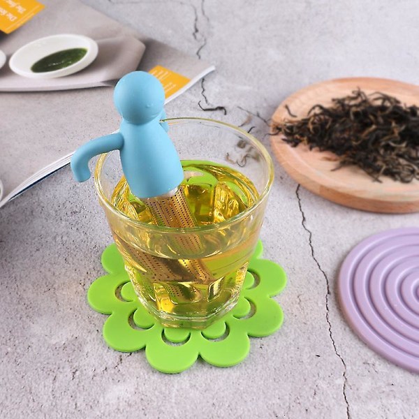 Sød Te-Infuser Bold i Rustfrit Stål med Ekstra Fint Net - Løsblad Te-Sigte med Gult Silikonhåndtag