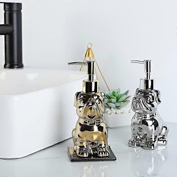 Cute Soap Dispenser for Bathroom, Dog Shaped Design, Ceramic Hand Soap Pump Bottle with Pump