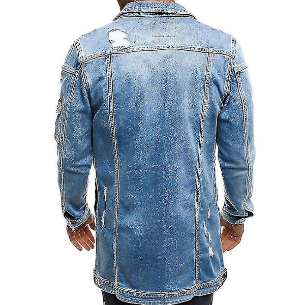 Trendy Lang Ripped Denimjakke for Menn - Perfekt for Vår og Høst 3XL BLÅ