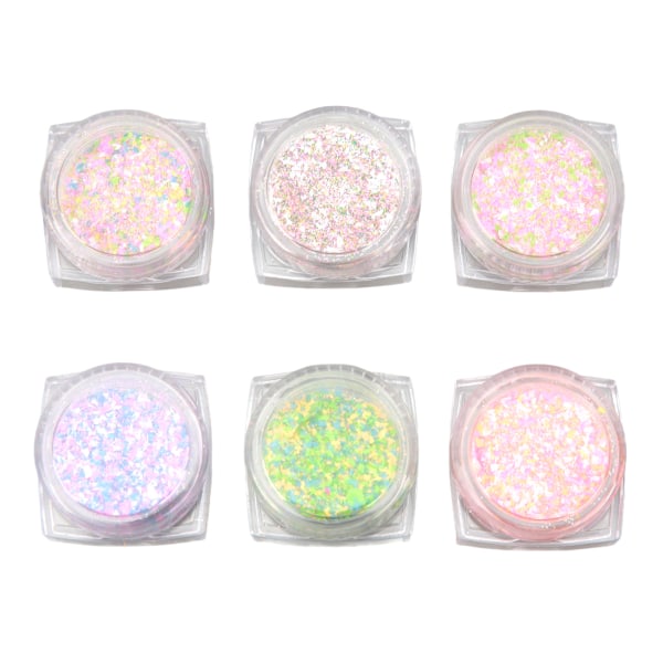 6 stk. neglepulver strikkeuldspulver skinnende sukkereffekt Glitter Slik Glitter Pigment Støv