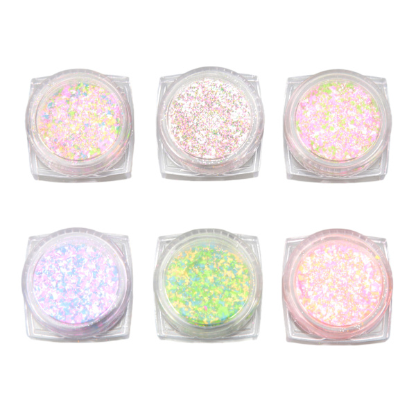 6st Nagelpulver Stick Ull Pulver Glänsande Socker Effekt Glitter Godis Glitter Pigment Damm