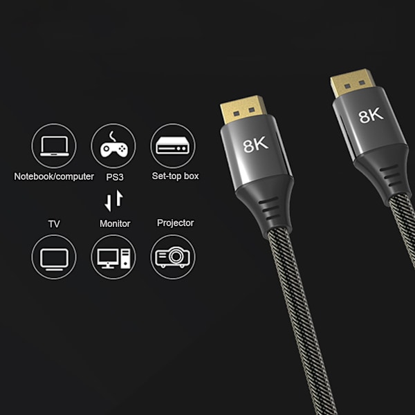 DP 1.4-versjonskabel 8K 4K 32,4 Gbps båndbreddedatakabel for dataskjerm 3m/9,84ft