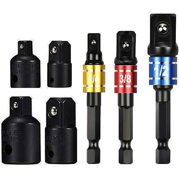 Topadapter 1/2 3/8 1/4 Hex Boremaskine Bits Adapter Sæt Møtrik Nøgle Reducer Topadapter Konverter Skraldenøgler Bits (Sort)