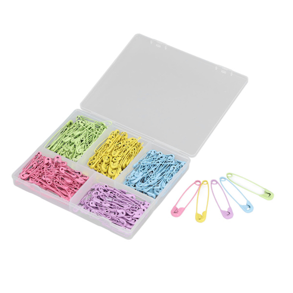 Blandade färger Säkerhetsnålar Rostfritt stål Säkerhetsnålar DIY Hantverk Blöjnålar för hushållshandverk 5 färger A Typ Enstaka låda 325PCS