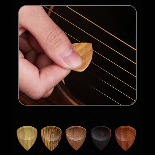 Smooth Wood Guitar Pick Box med 5 stk