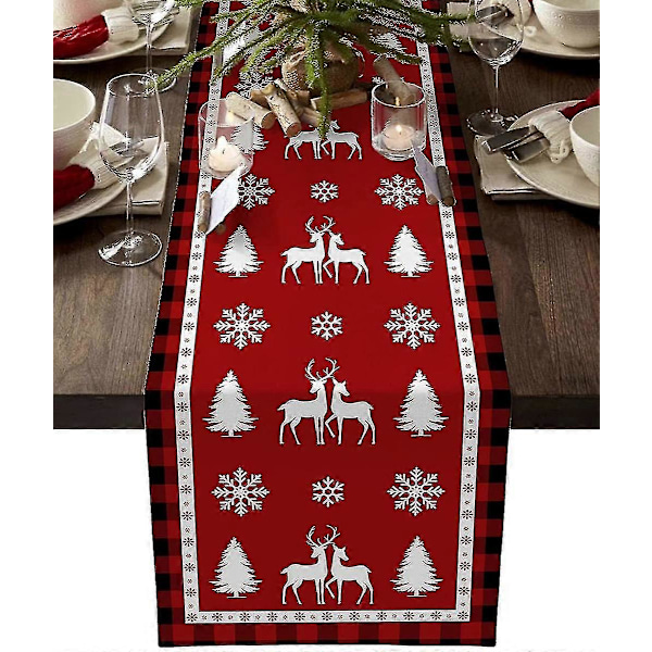 Snøfnugg Elg Rød Rutete Julebordflagg, Festlig Dekor Julebordflagg Fabrikk Direkte Levering Hjemme Jul Elg (1 stk)
