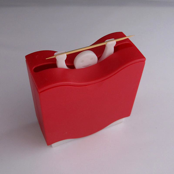 Tandpetare Dispenser - Röd Tandpetarehållare. Enkel Basrörelse för Bekväm Användning.