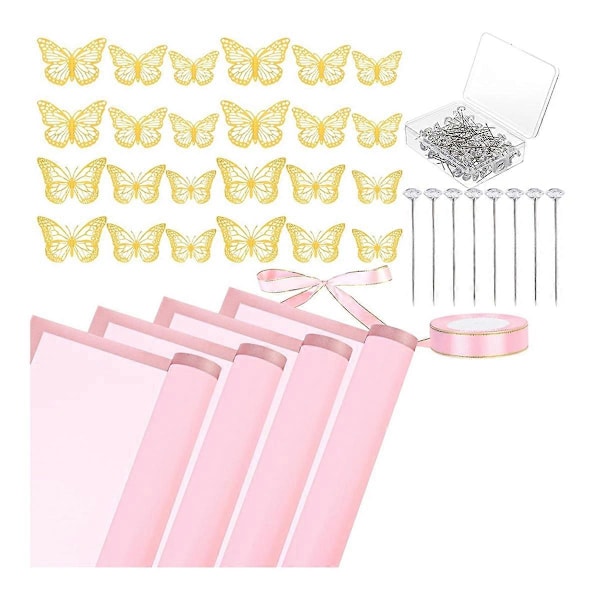 40 Ark Blomsterpapper Set Blombukett Rosa