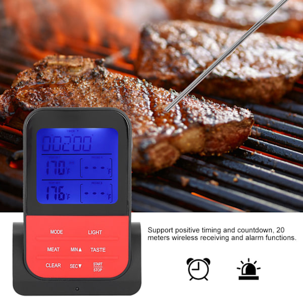 Digitalt display BBQ grill termometer kjøkken matlaging mat timing termometer