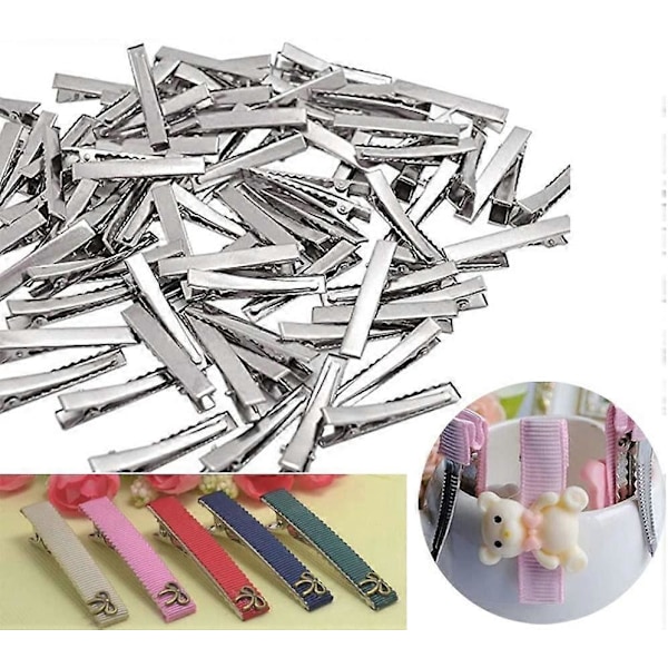 Set med 100 metalliska alligator hårklämmor, platta, 4 cm