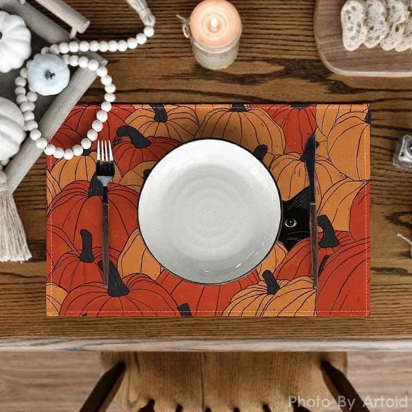 4-pack Autumn Thanksgiving Pumpkin Maple Leaf Printed Placemat Restaurant Pot Holder Home Decor shape 2