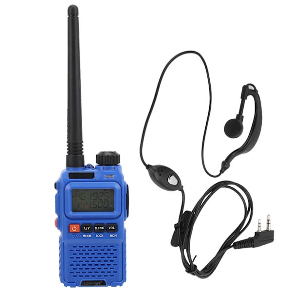 Bærbar Walkie Talkies Set Håndholdt LCD Display Walky Talky med Øretelefon 100‑240VBlå EU-plugg 100‑240V