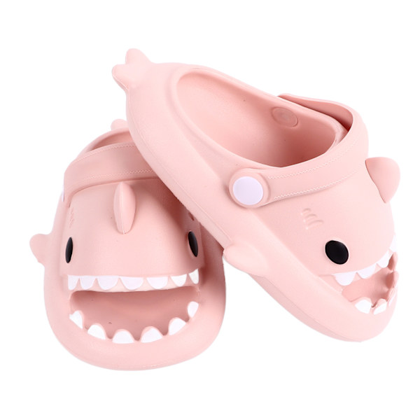 Barn Haisandal i Shark Design - Hjemmesko med Åpen Tå - Sklisikre Tøfler for Småbarn - Tegneseriesandal i Peachy Beige - Indre Lengde 16cm