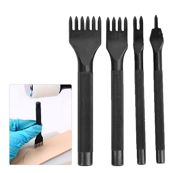 4 st Prong Chisel Kit Läderhantverk DIY Verktyg Svart Galvanisering Läderhantverk Chisel 4mm
