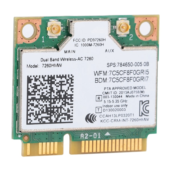 Trådløst netværkskort Dual Band 7260HMW 802.11AC Mini PCIE WiFi BT4.0 Adapter 2 Antenne