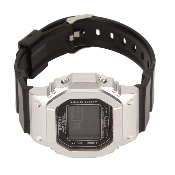 Elektronisk watch Vattentät Casual Snygg digital watch med ljus för män, kvinnor, studenter, svart silver