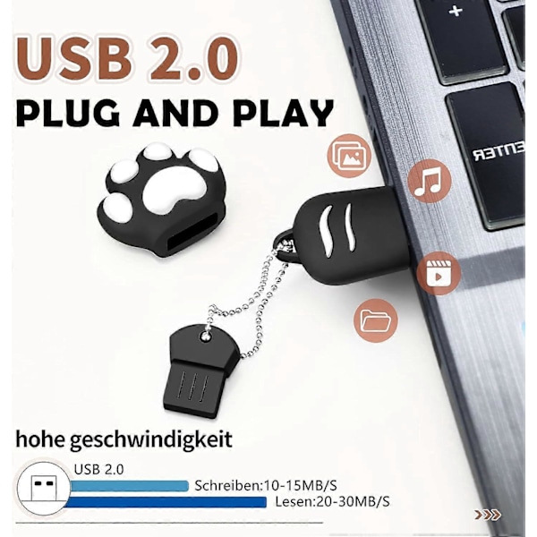 USB Flash Drive 128 GB, USB 2.0 Flash Drive, 128 GB Bærbar USB Stick USB Flash Drive Ekstern Lagerhukommelse til Computere Fjernsyn Bil Sort