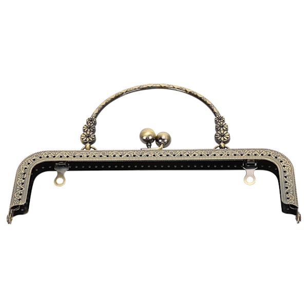 Metallisk plånboksram Kyssspänne Lås Brons Ton Retro Fyrkantig Präglad Bärbar Handtag 20,5 cm