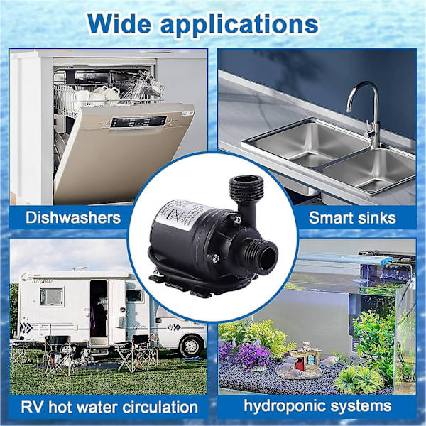 12V DC dränkbar vattenpump - 800L/h, 5m lyft - Idealisk för damm, akvarium, solfontän, poolcirkulation