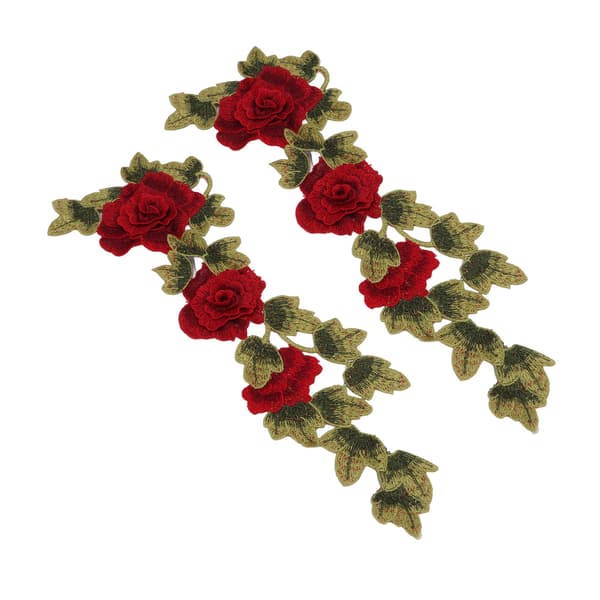 2 st röda blomsterbroderade märken Delikata blomdetaljer Ljusa färger Strykmärken för kläder Handväskor Hattar Byxor