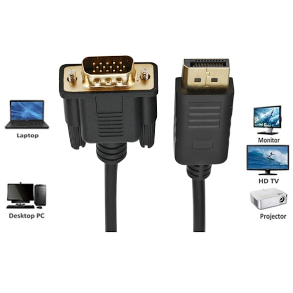 1,8M DP til VGA-kabeladapter Computer Notebook Display Port-stik Forgyldt konverter
