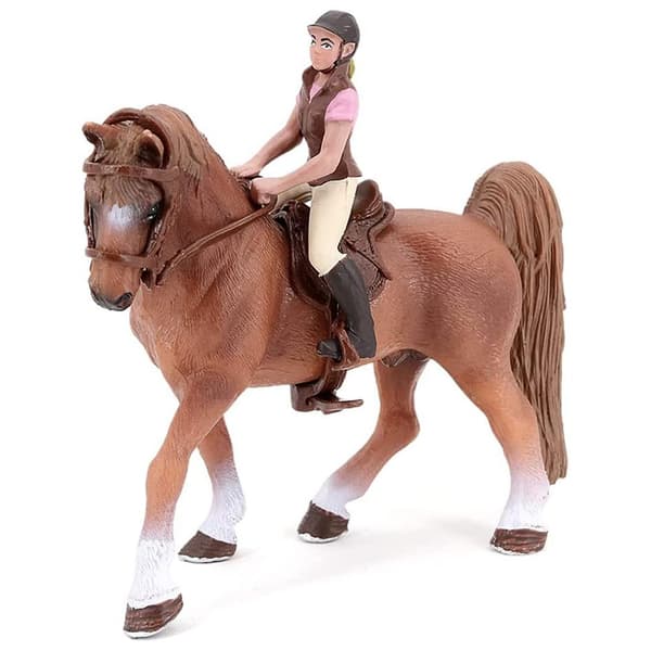 Miniature Simulation Brun Hest med Rytter Figur og Sadel Dyrefigur Samling Model Legetøj til Børn