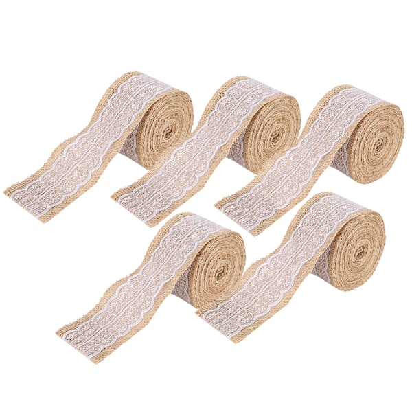 5 stk. blonde linned rulle burlap bånd trim DIY fødselsdag jul bryllup 6cm 5 meter rulle pin