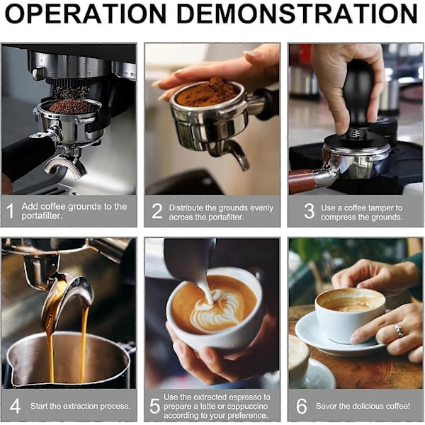 51 mm Kaffetamper, Kaffetamper med bølget bund i rustfrit stål, Trykregulerende, Espressotamper til barista-sæt