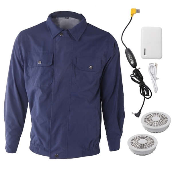 Summer Outdoor Cooling Fan Jacket USB Powered Fan Cooling Air Conditioning Coat WorkwearBlue L/XL