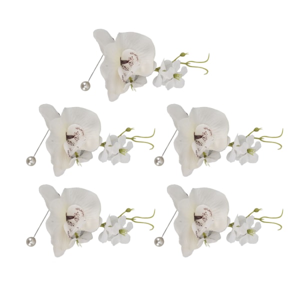 Elegant kunstig hvit bryllupsboutonniere for menn (5 stk)