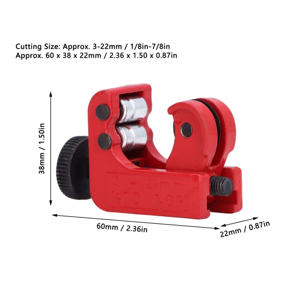 1 stk. Minirørskærer Legeret stålrørskæreværktøj til blød kobber aluminium 3-22 mm (1/8in-7/8in)-rød