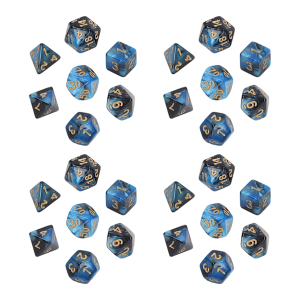 4 set plast polyhedral tärningar lärande polyhedral tärningskuber med tydliga guldnummer för matematikundervisning brädspel blå