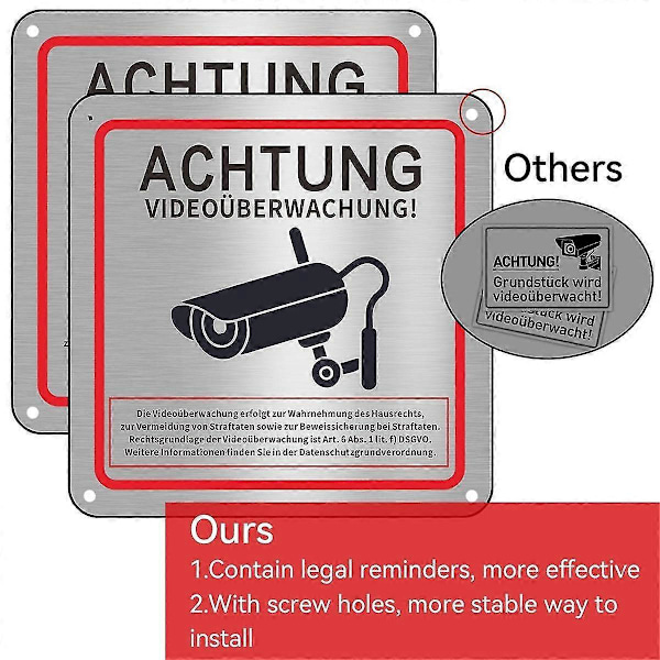 Videoövervakningsskylt, Videoövervakning Privat Egendom, 15 X 15 cm Metall Varningsskylt Videoövervakning