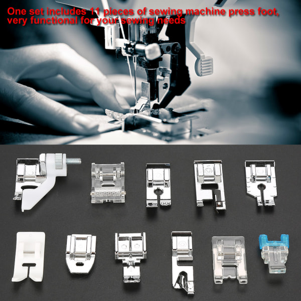 11 STK Multifunksjonelle symaskindeler Pressfot Tilbehørsett for symaskin (#02)