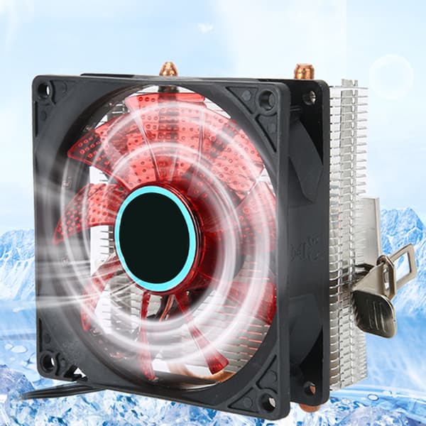CPU-kjøler 3-pinners kontakt PC-tilbehør med lys 2 messingrør for AMD 775 / 1155 / 1366 (rød)