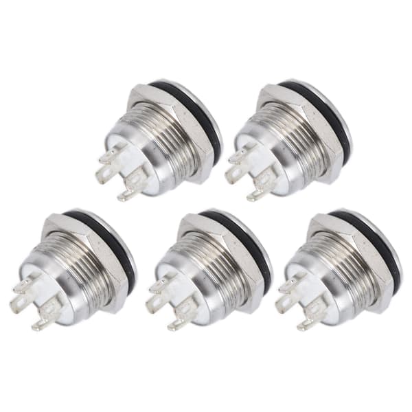 5 stk. Knappbryter Rustfritt stål Flat Toppknapp med LED Selvtilbakestilling Strømtilbehør 12mmDC3‑6V Blå