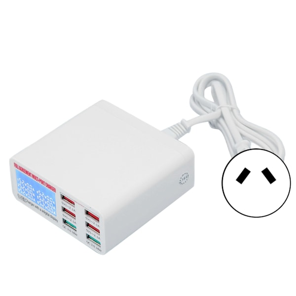 QC3.0 Flere USB Vegglader 6 Muti Port USB Adapter Strømplugg Rask Lading Blokk Terning med LED-skjerm 100-240VAU Plugg