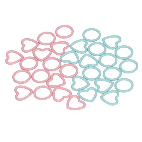 32 stk. strikkepindemarkører runde hjerteformede metal hæklemaskemarkører ringe til DIY håndlavede håndværk pink blå