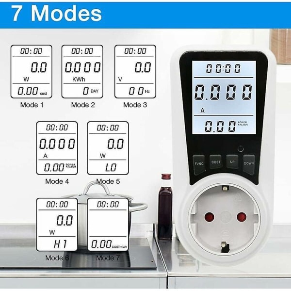 Högprecisions 3680W Max Power Socket Meter med LCD-display