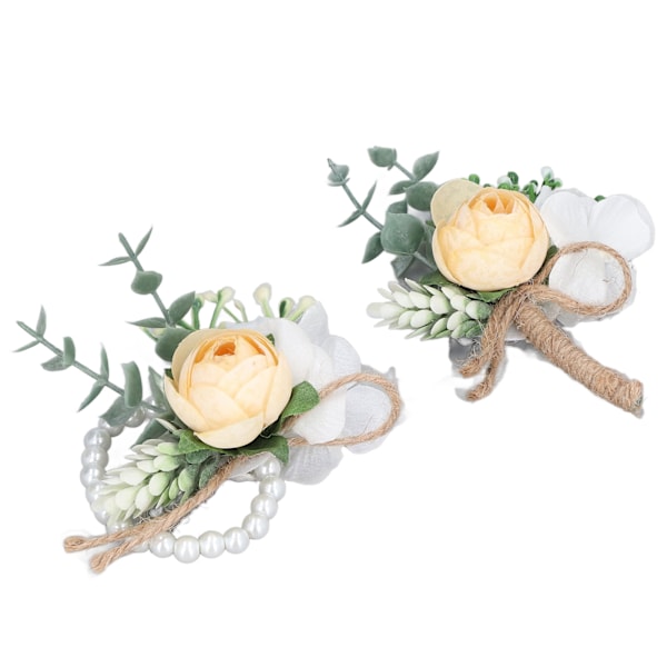Corsage Utsøkt Bærbar Bryllup Brudepike Brudgom Perle Gul Håndleddsblomst Corsage Sett