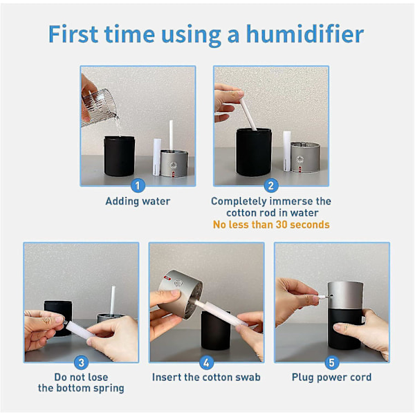 USB Billadshumidificator Lille Skrivebords-Humidificator 220ml Ultra Stille Natlys Hvid Sølv