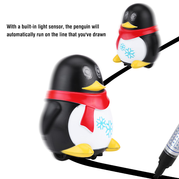 Dejlig Magic Auto-induktion Penguin Følg Drawn Line Legetøj Dyremodel (sort + hvid)