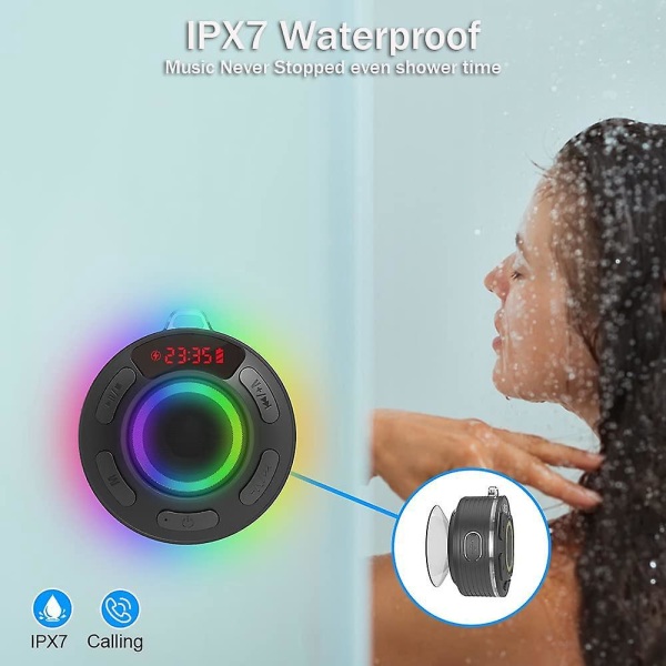 Mini vedenpitävä Bluetooth 5.1 -kaiutin imukupilla ja koukulla, kannettava Bluetooth suihkukaiutin HD-radiolla
