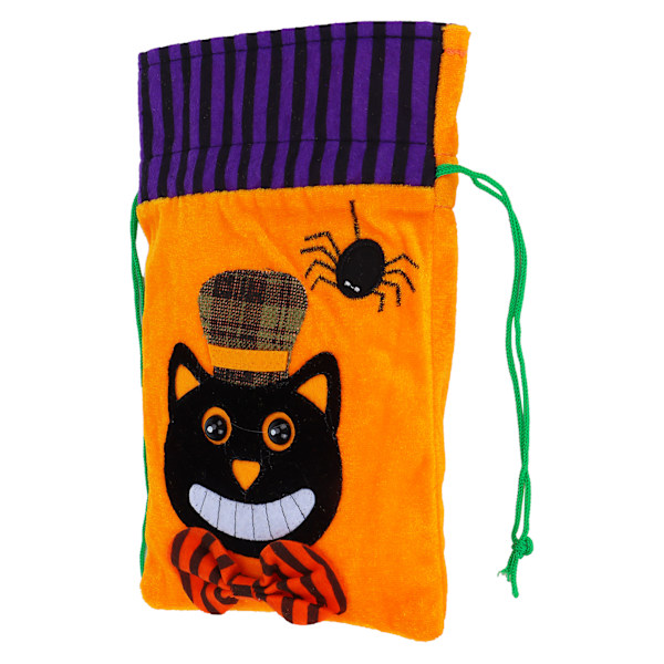Halloween Burlap Gaveposer Græskar Spøgelse Festival Candy Syning Uld NonWoven Opbevaringspose (Sort Kat)
