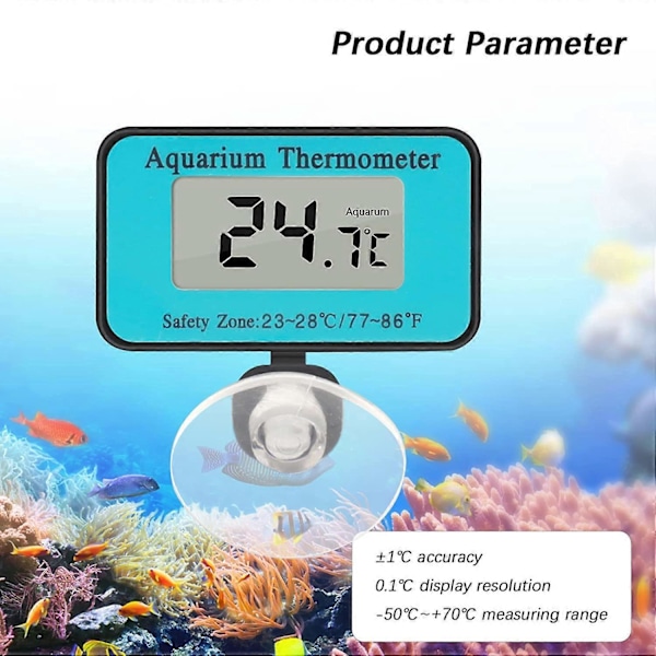 Akvarietermometer, Digitalt Akvarietermometer, LCD Akvarietermometer med Sugekopper og Vandtæt Probe til Akvarium Reptil Terrarium