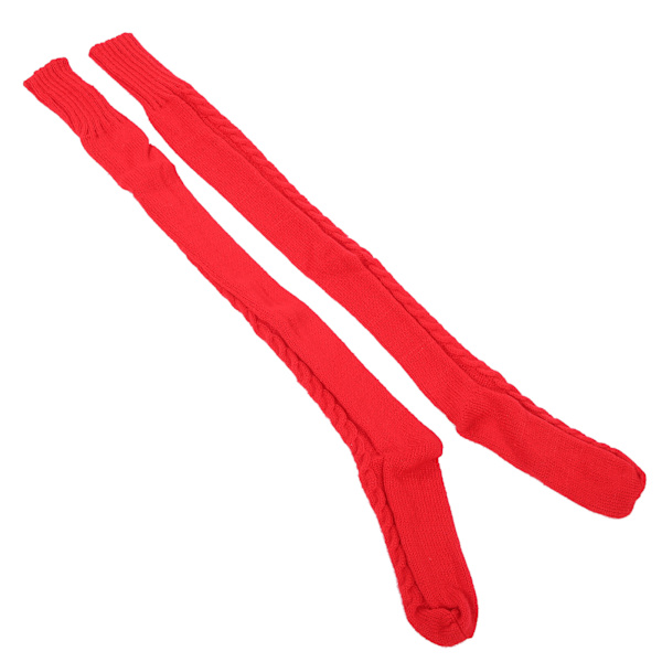 Kabelstrikk Varm Ben Tube Warmers Strømper Vinter Ben Tube Lår Høy Boot Socksred