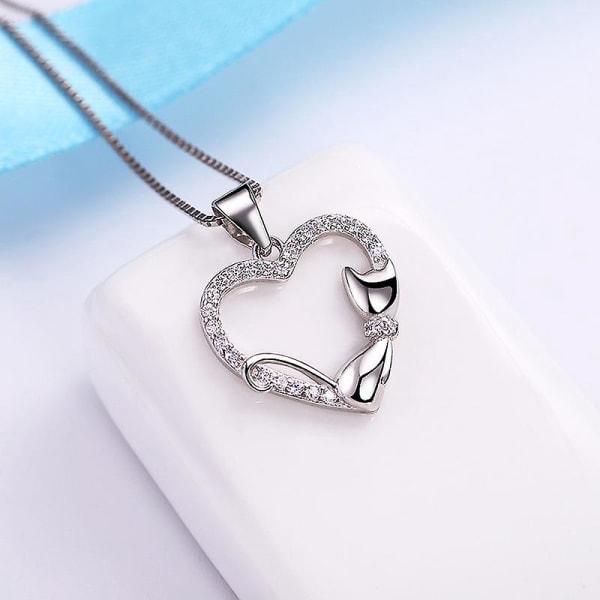 Sølv hjerteformet anheng halskjede for kvinner - Sterling sølv Cubic Zirconia Twisted Love