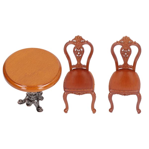 Dockskåps Matbord Stolsset Mini Storlek Nostalgisk Björk Legering Leksak Bord Stolsmodell för Lekhus 1/12