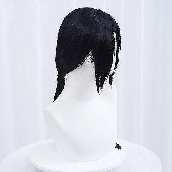 Itachi Uchiha Cosplay -peruukki - Pitkä suora musta synteettinen hiusperuukki otsapannalla ja peruukkiverkolla